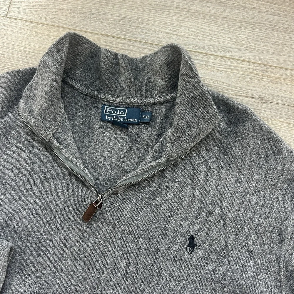 Polo Ralph‎ Lauren Sweater Mens 2XL Gray Quarter Zip Mock Neck Pullover Logo